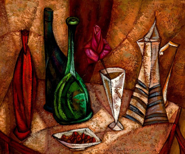 别列克霍琴柯-静物写生与红玫瑰|stillife with a red rose