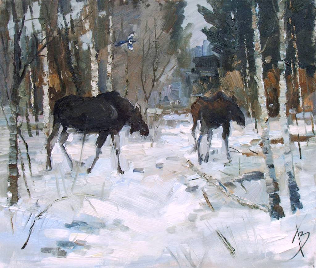 Pavel Veselkin - moose in the woods