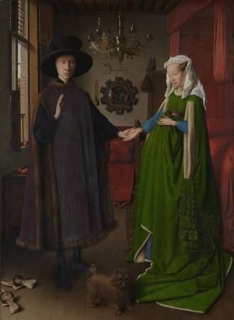 NG186 Jan van Eyck Portrait of Giovanni (?) Arnolfini and his Wife and ‘The Arnolfini Portrait’ 1434 Oil on oak 82.2 x 60 cm National Gallery, London © The National Gallery, London