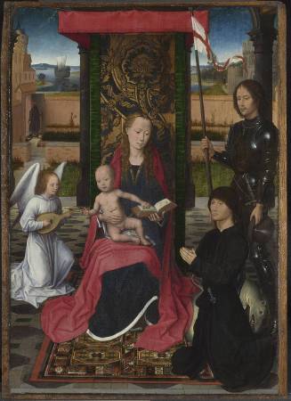 NG686 Hans Memling The Virgin and Child with an Angel, Saint George and a Donor About 1480 Oil on oak 54.2 x 37.4 cm National Gallery, London © The National Gallery, London