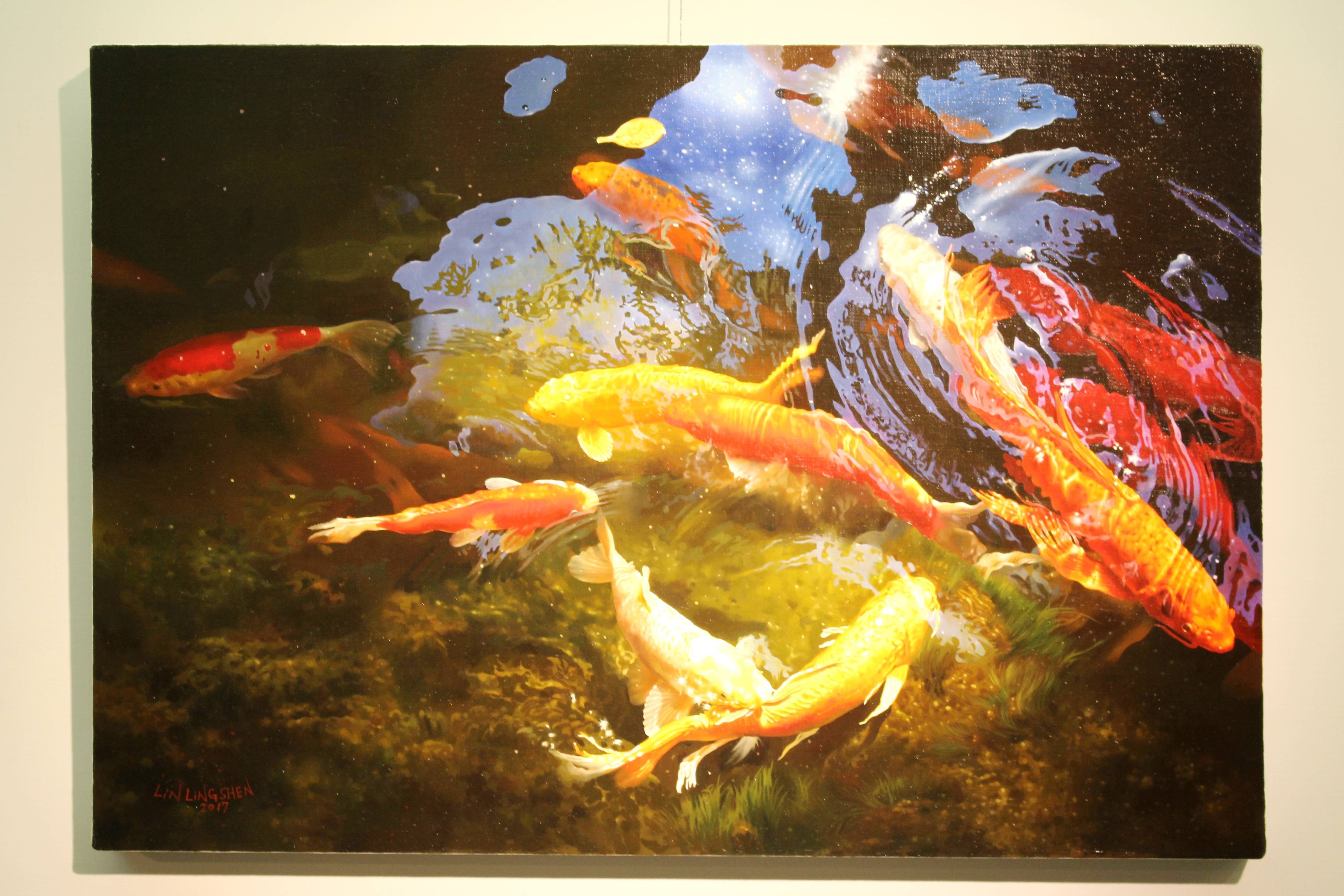 日本锦鲤油画图片