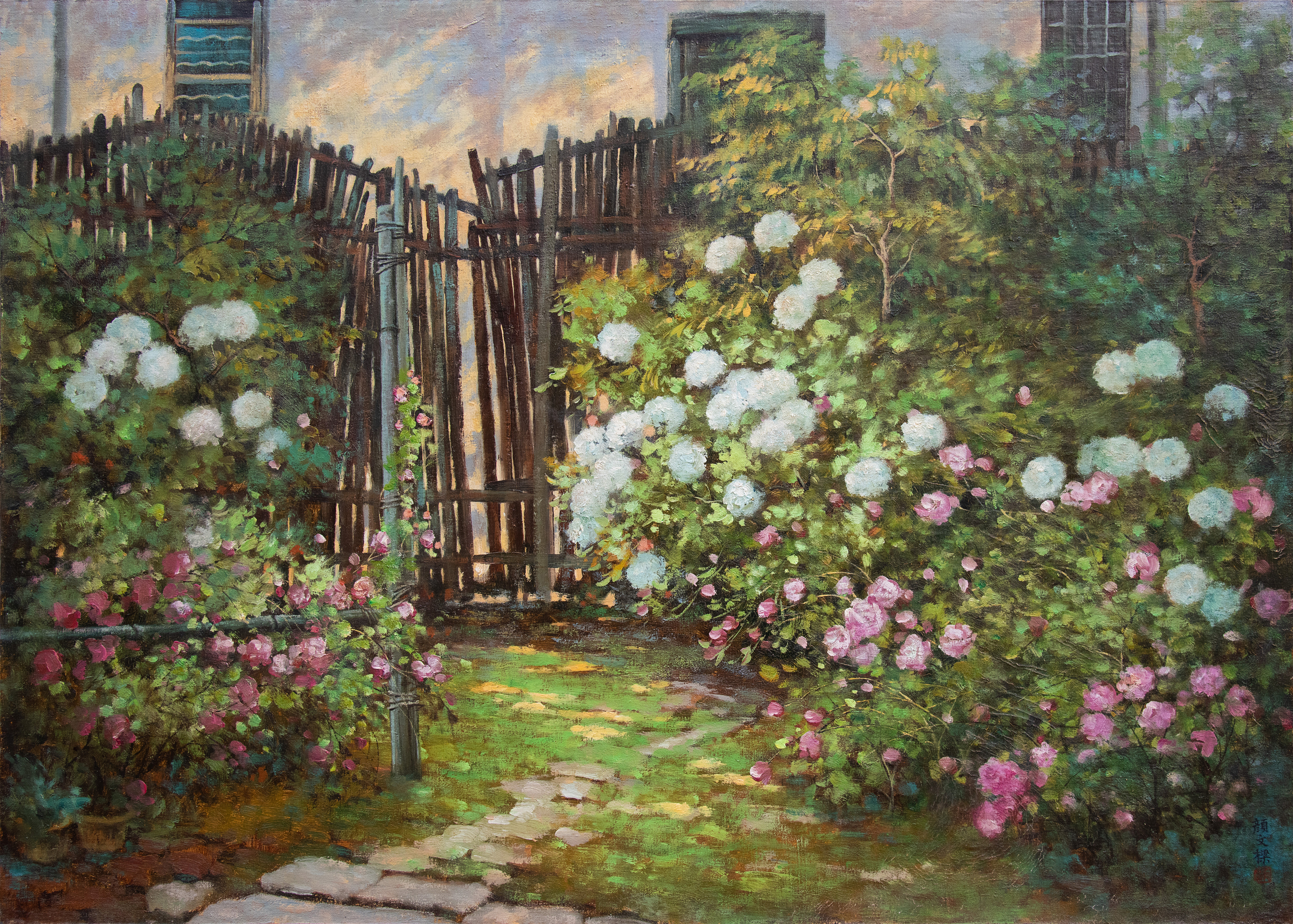 顏文樑 竹籬笆外的春天 油彩 61x84cm